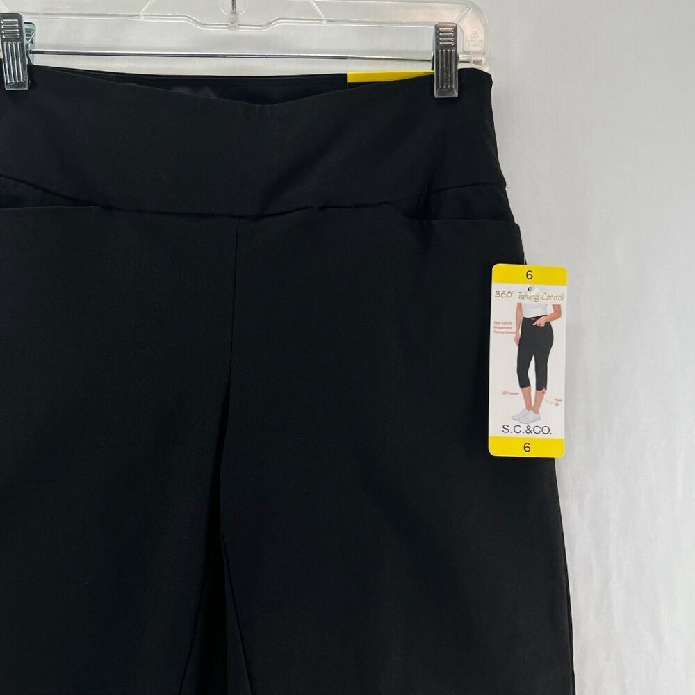 S.C. & CO 360 Tummy Control Cropped Pants Womens 6 Easy Pull On Petal Slit Black - Picture 7 of 13
